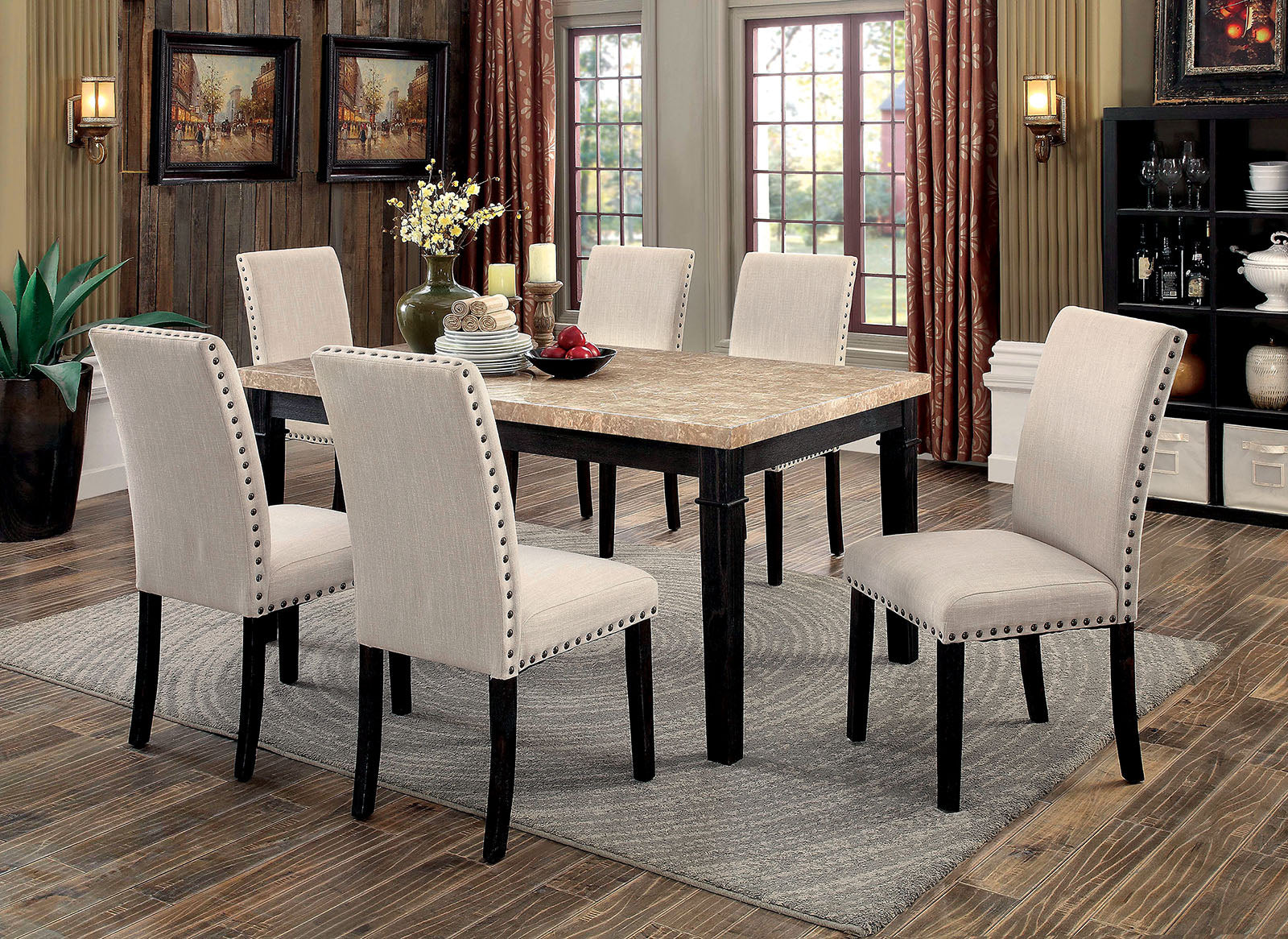 DODSON I Black, Ivory 7 Pc. Dining Table Set FOA East