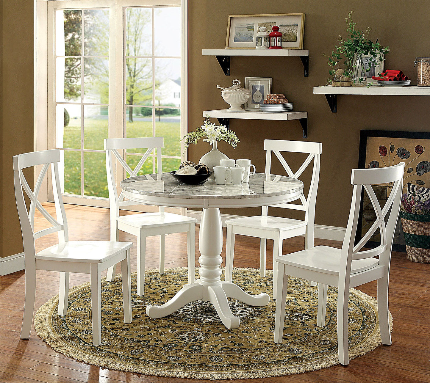 PENELOPE White 5 Pc. Round Dining Table Set FOA East