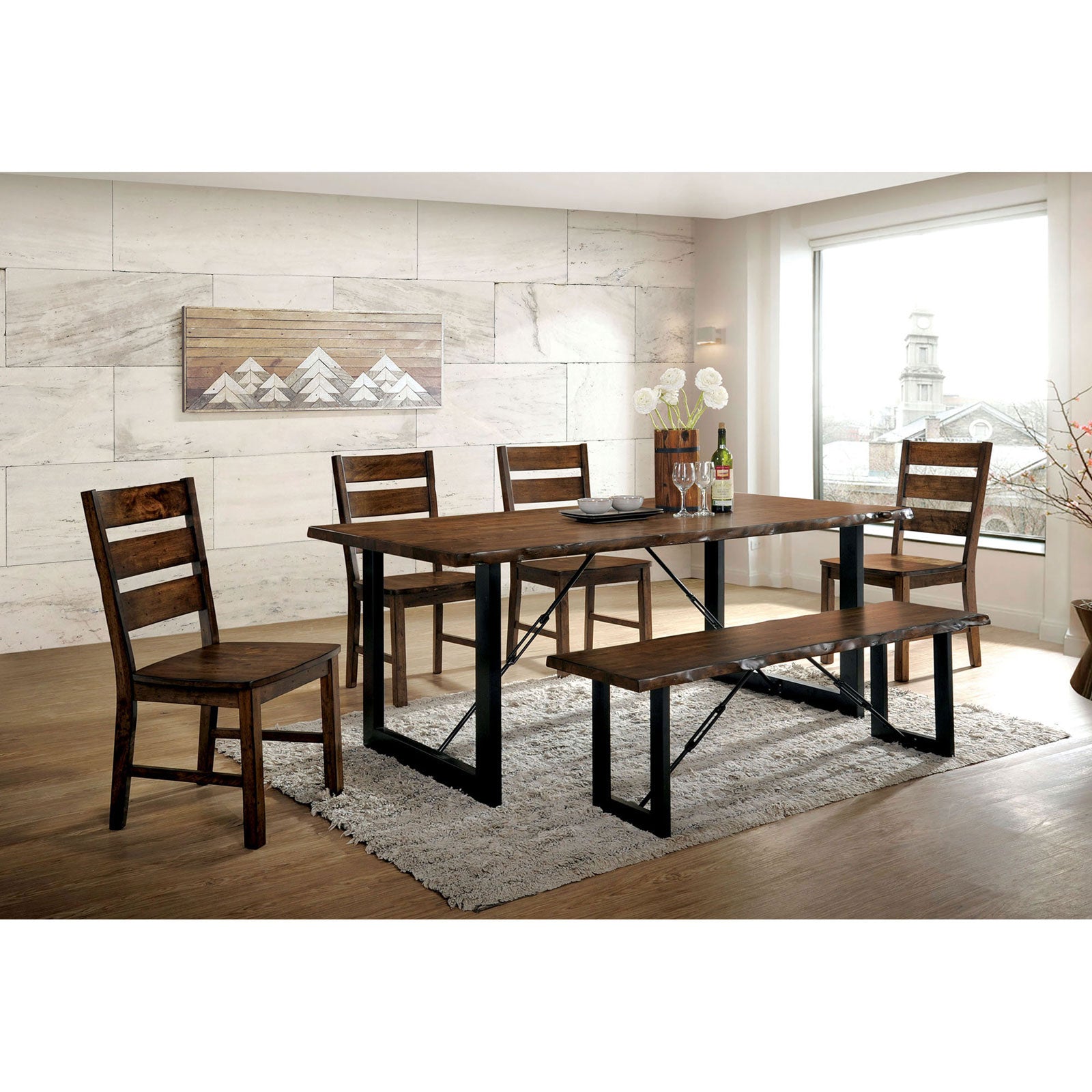 Dulce Walnut 6 Pc. Dining Table Set w/ Bench FOA East