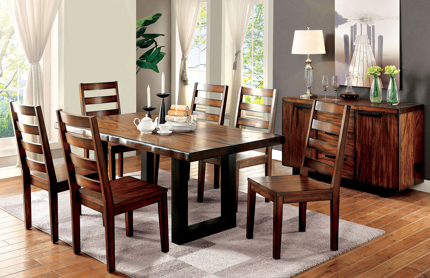 MADDISON Tobacco Oak 7 Pc. Dining Table Set FOA East