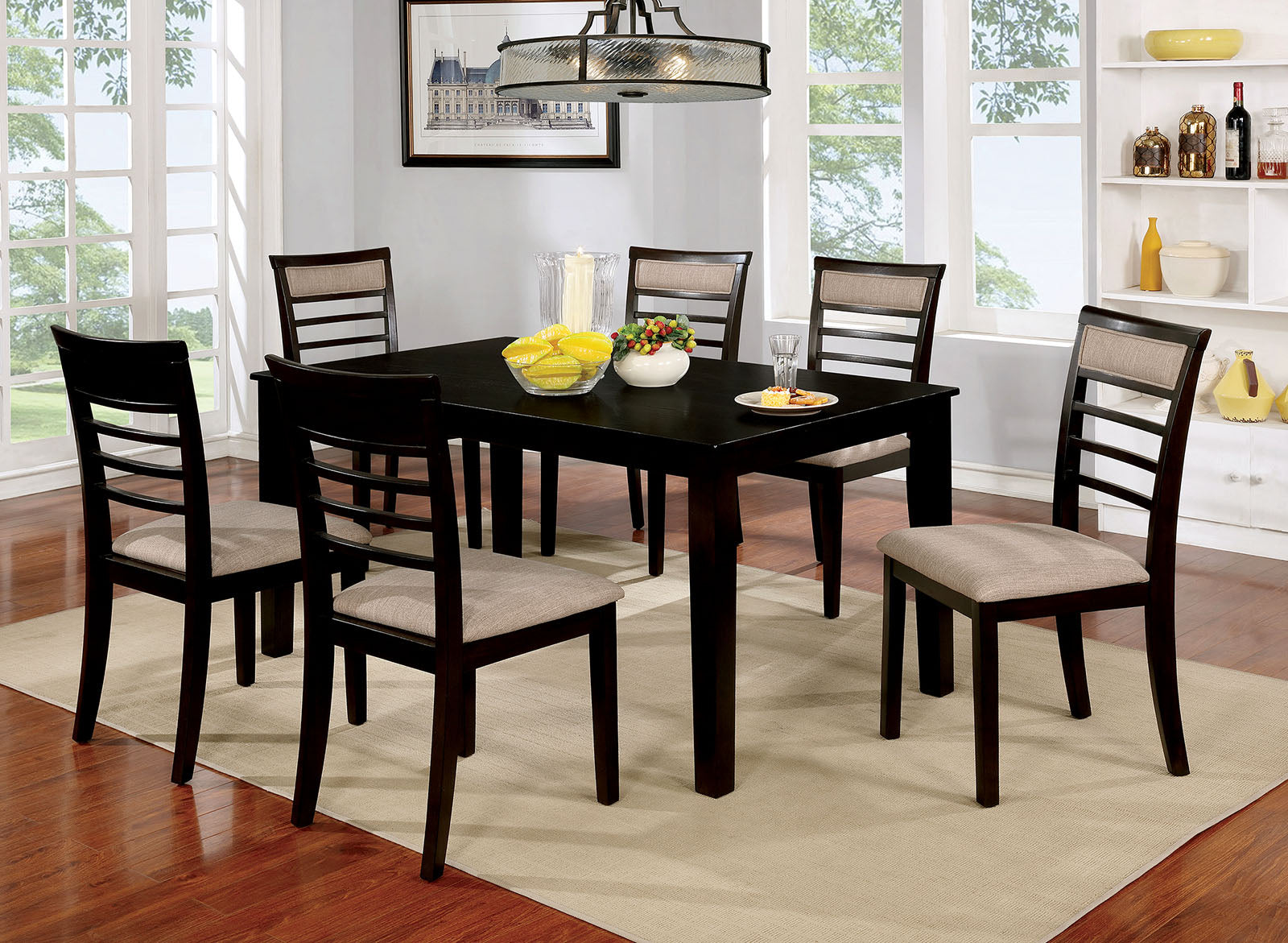 Fafnir Espresso/Beige 7 Pc. Dining Table Set FOA East