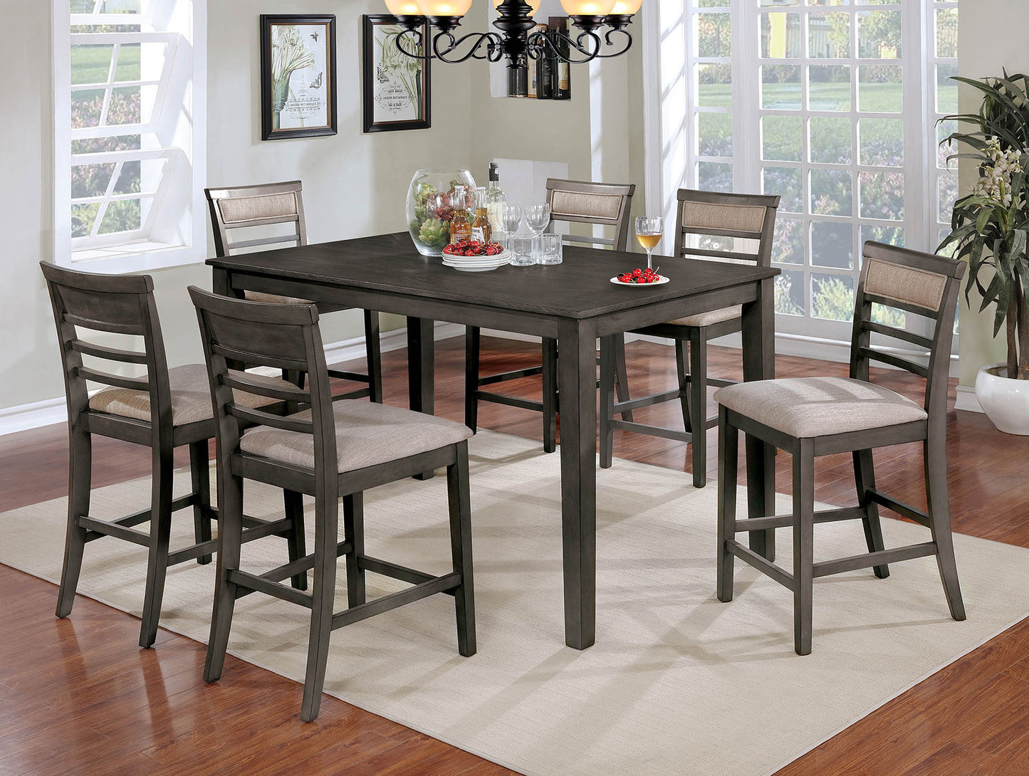 Fafnir Weathered Gray/Beige 7 Pc. Counter Ht. Table Set FOA East