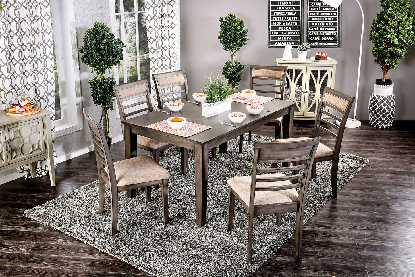 TAYLAH Weathered Gray/Beige 7 Pc. Dining Table Set FOA East