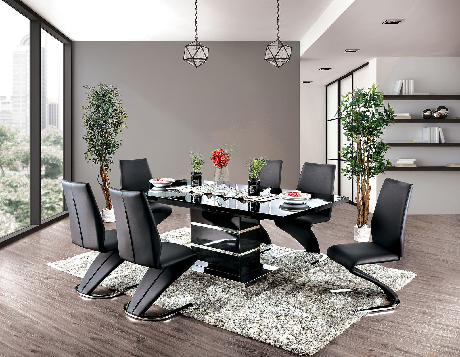 Midvale Black/Chrome 7 Pc. Dining Table Set FOA East