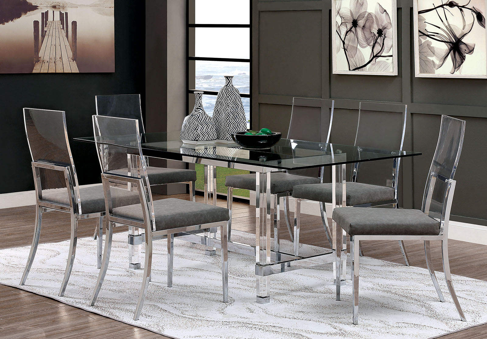 Casper Chrome 7 Pc. Dining Table Set FOA East