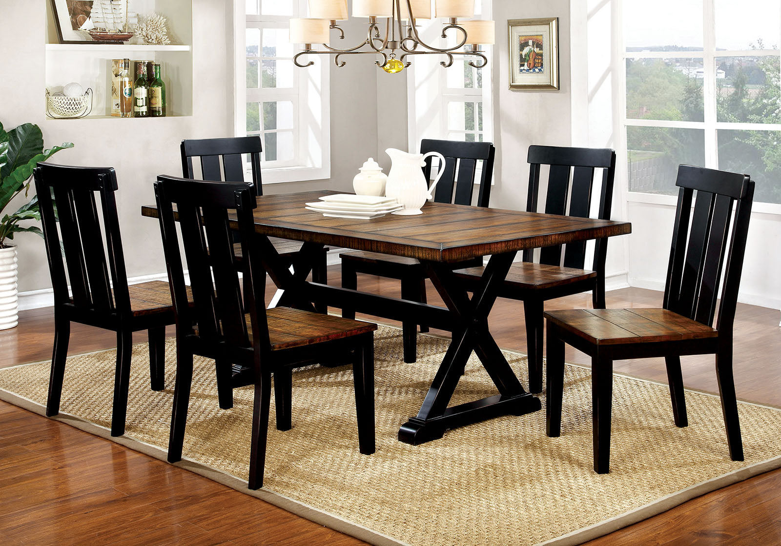 ALANA Antique Oak/Black 7 Pc. Dining Table Set FOA East