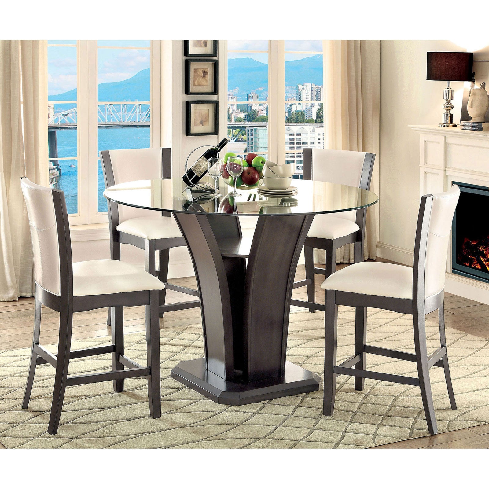 MANHATTAN III Gray 7 Pc. Round Counter Ht. Table Set FOA East