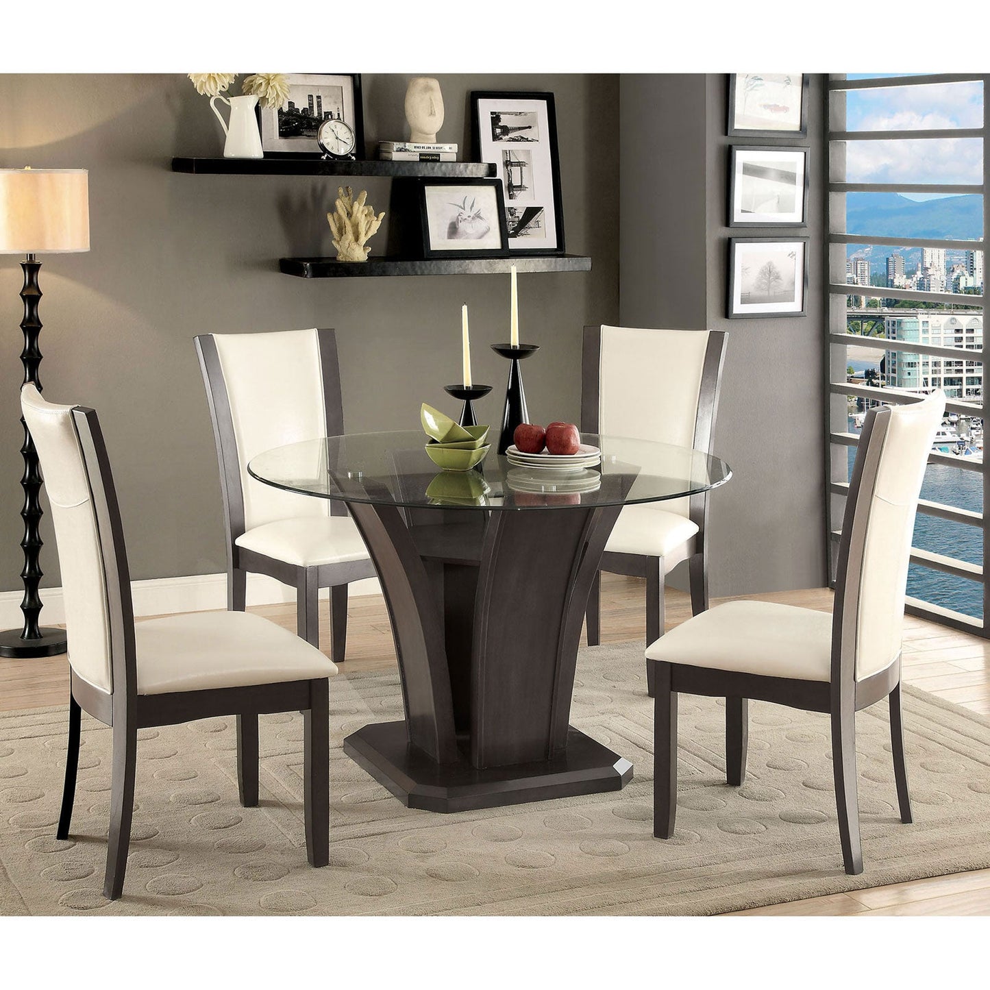 MANHATTAN I Gray 7 Pc. Round Dining Table Set FOA East