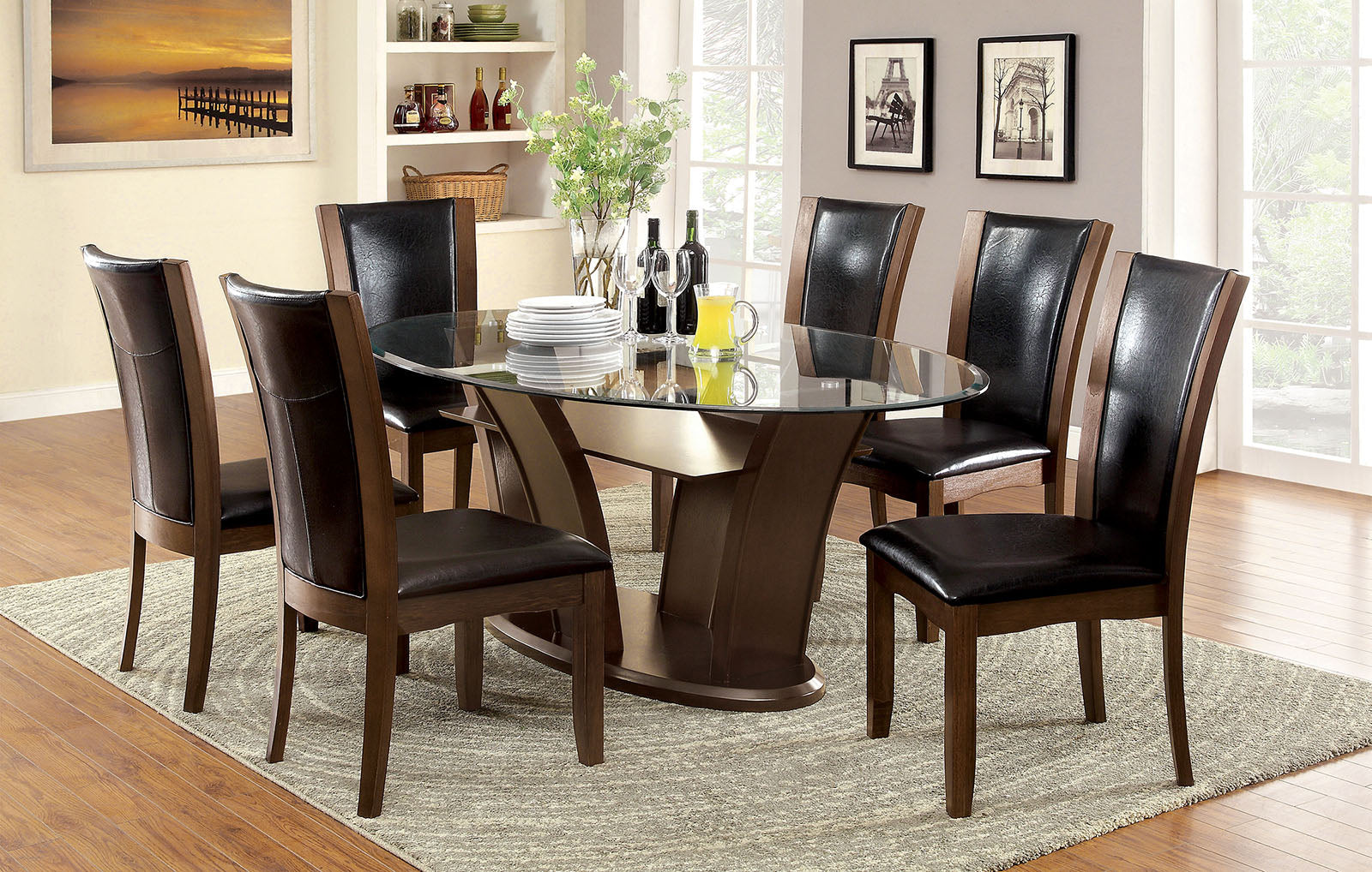 MANHATTAN I Brown Cherry 7 Pc. Oval Dining Table Set FOA East