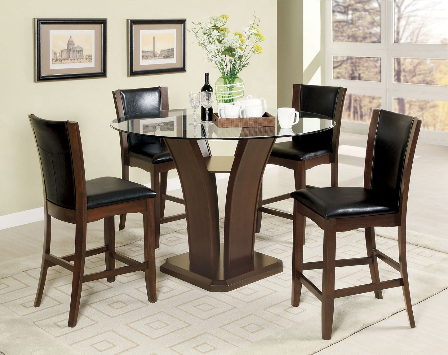 Manhattan III Brown Cherry 5 Pc. Round Counter Ht. Table Set FOA East