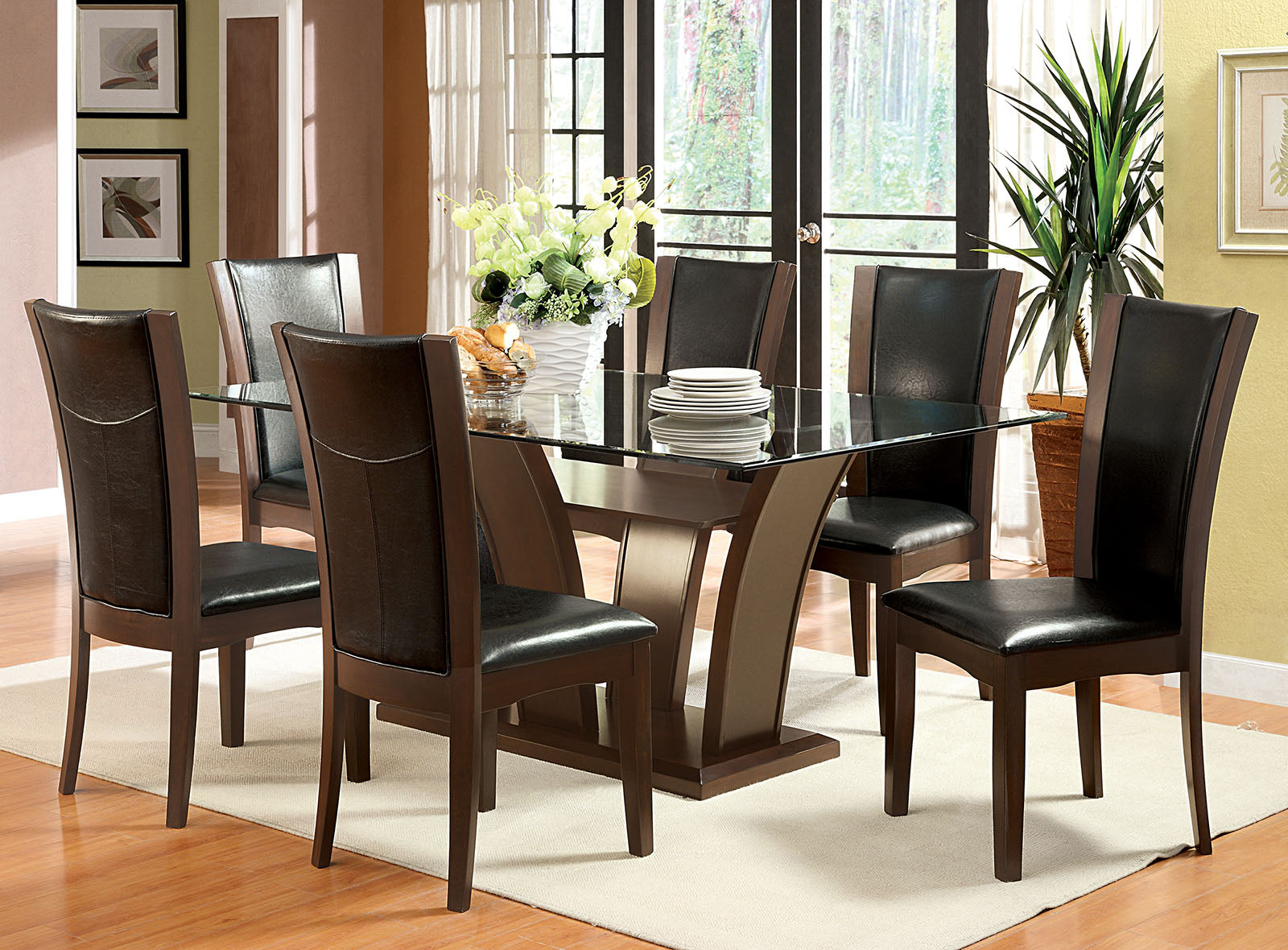 Manhattan I Brown Cherry 7 Pc. Dining Table Set FOA East