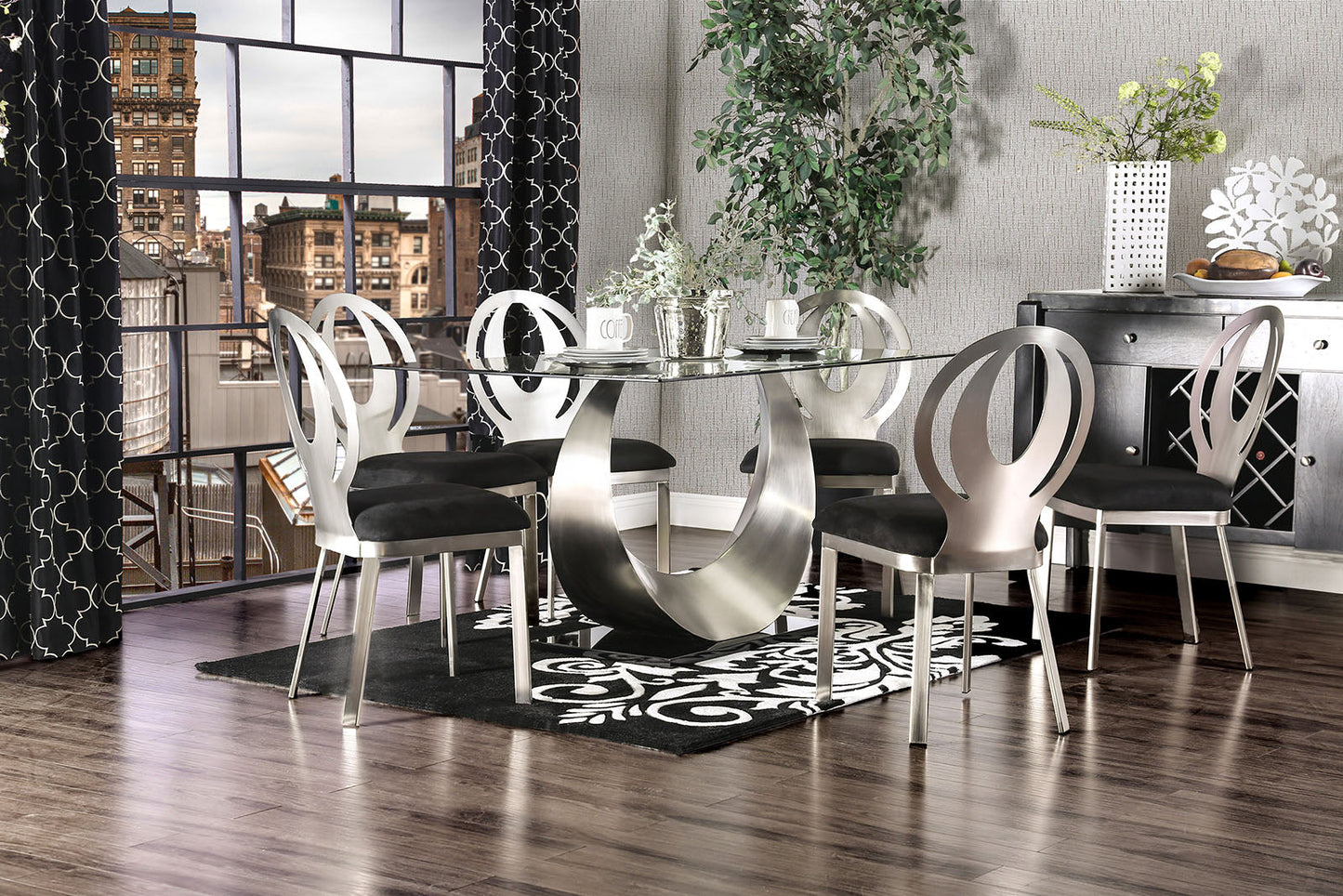 ORLA Silver/Black 7 Pc. Dining Table Set FOA East