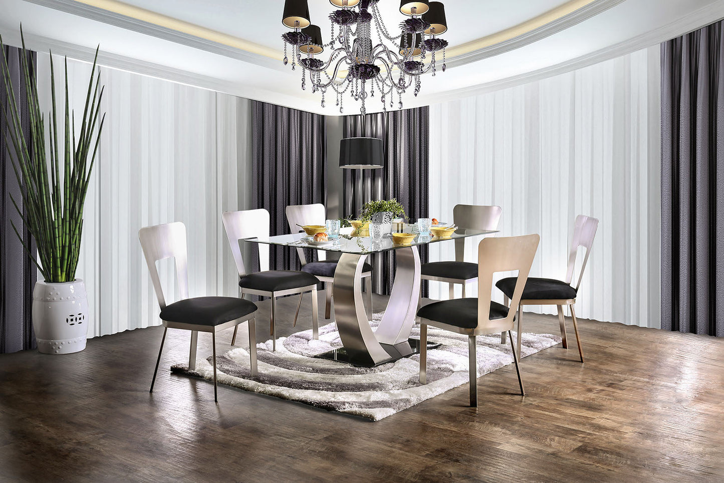 NOVA Silver/Black 7 Pc. Dining Table Set FOA East