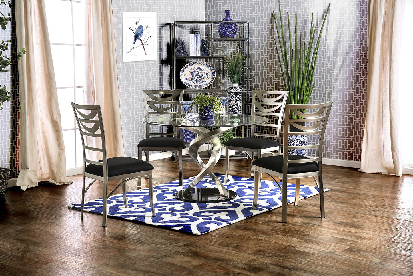 ROXO Silver/Black 5 Pc. Dining Table Set FOA East