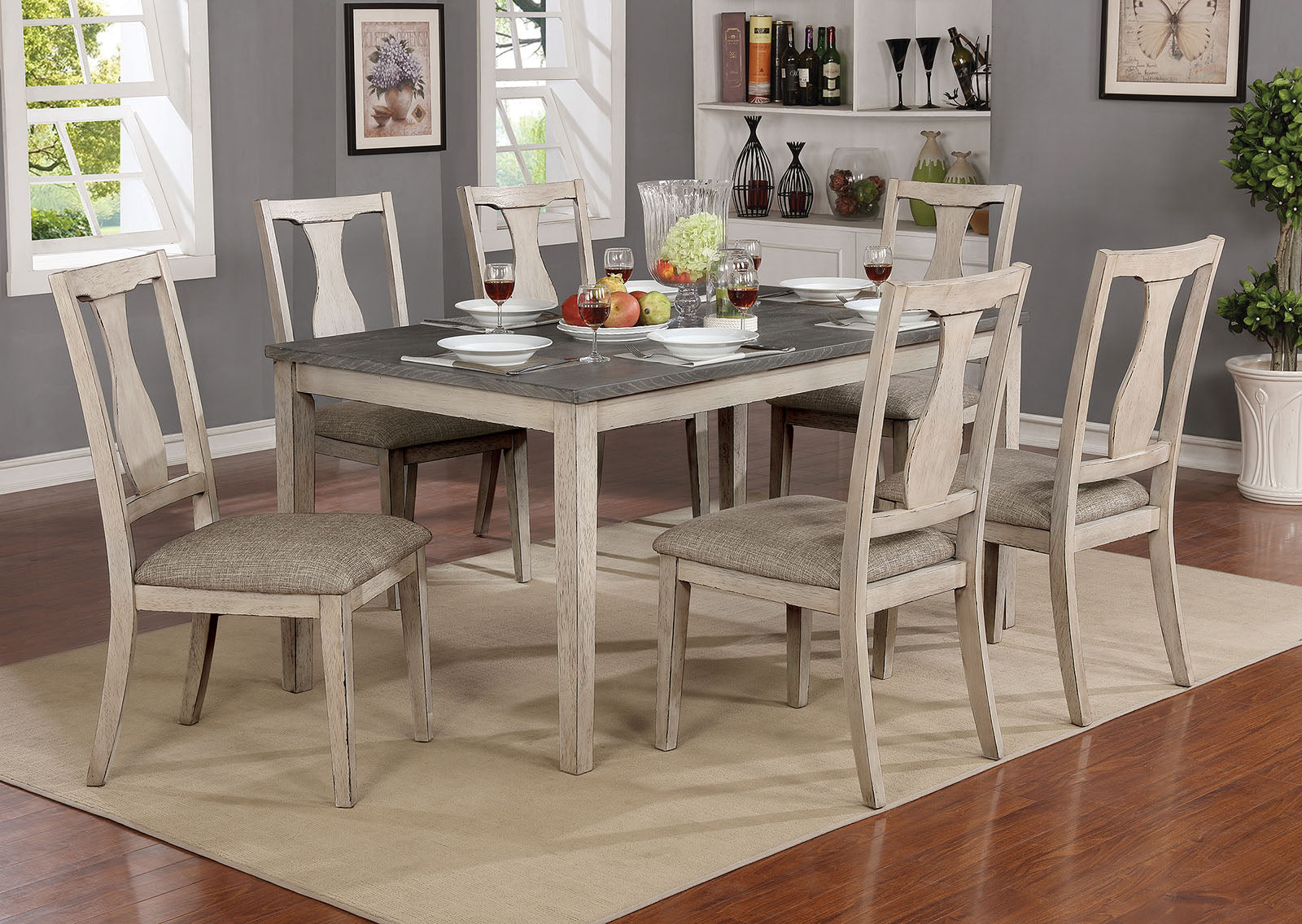 Ann Antique White/Gray 7 Pc. Dining Table Set FOA East