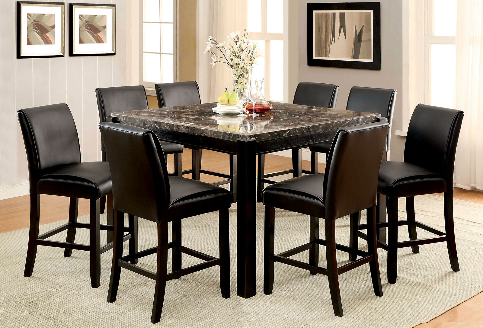 GRANDSTONE II Black/Black 9 Pc. Dining Table Set FOA East