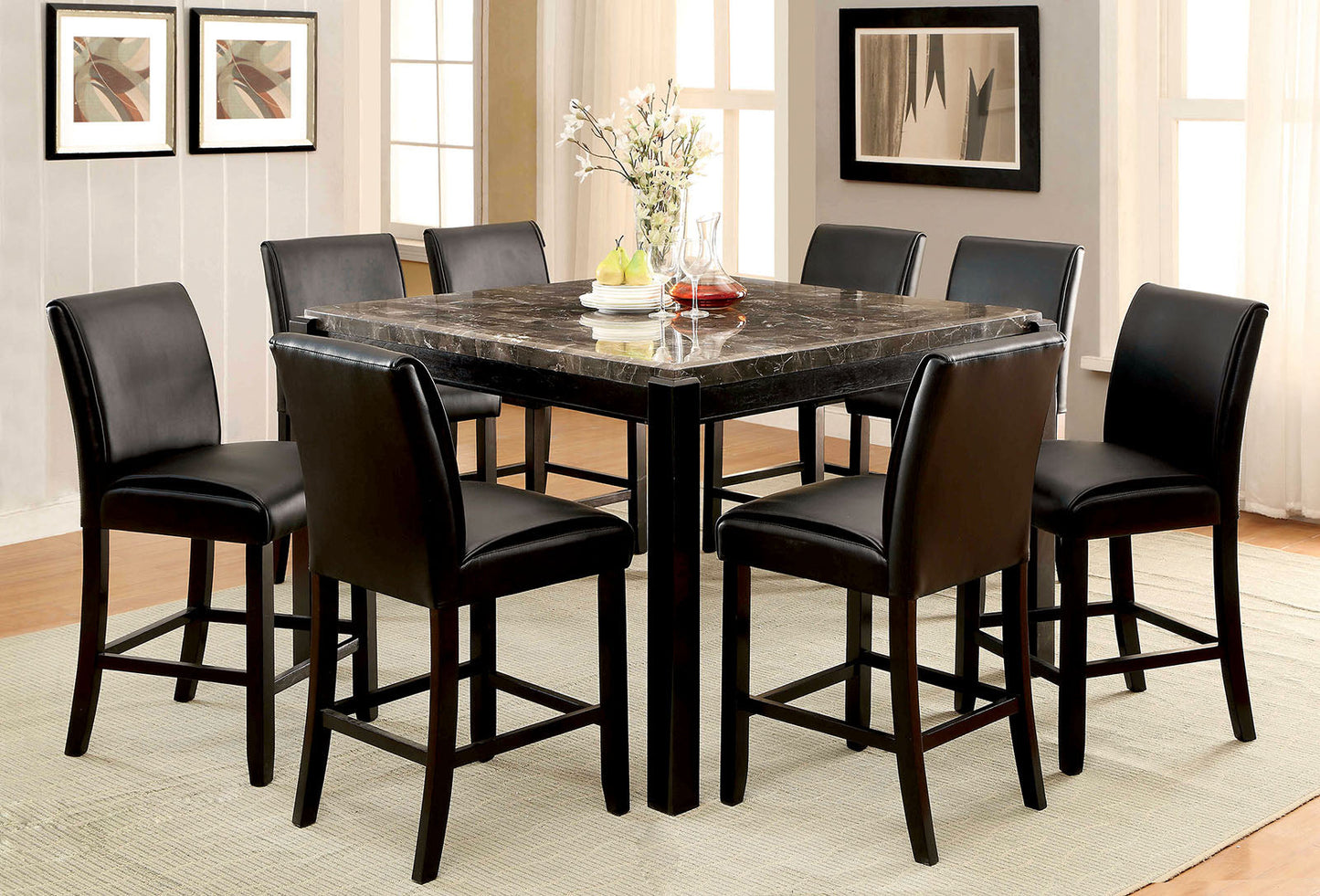 GRANDSTONE II Black/Black 7 Pc. Dining Table Set FOA East