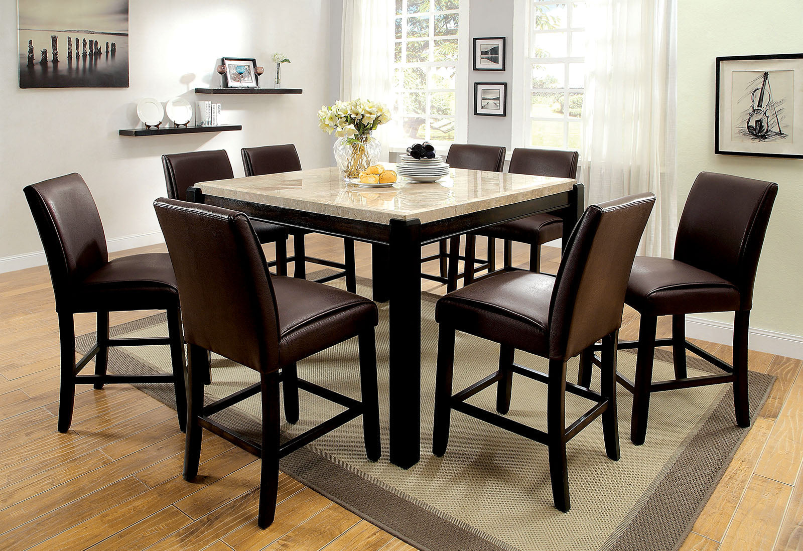 GLADSTONE II Black/Black 7 Pc. Counter Ht. Dining Table Set FOA East