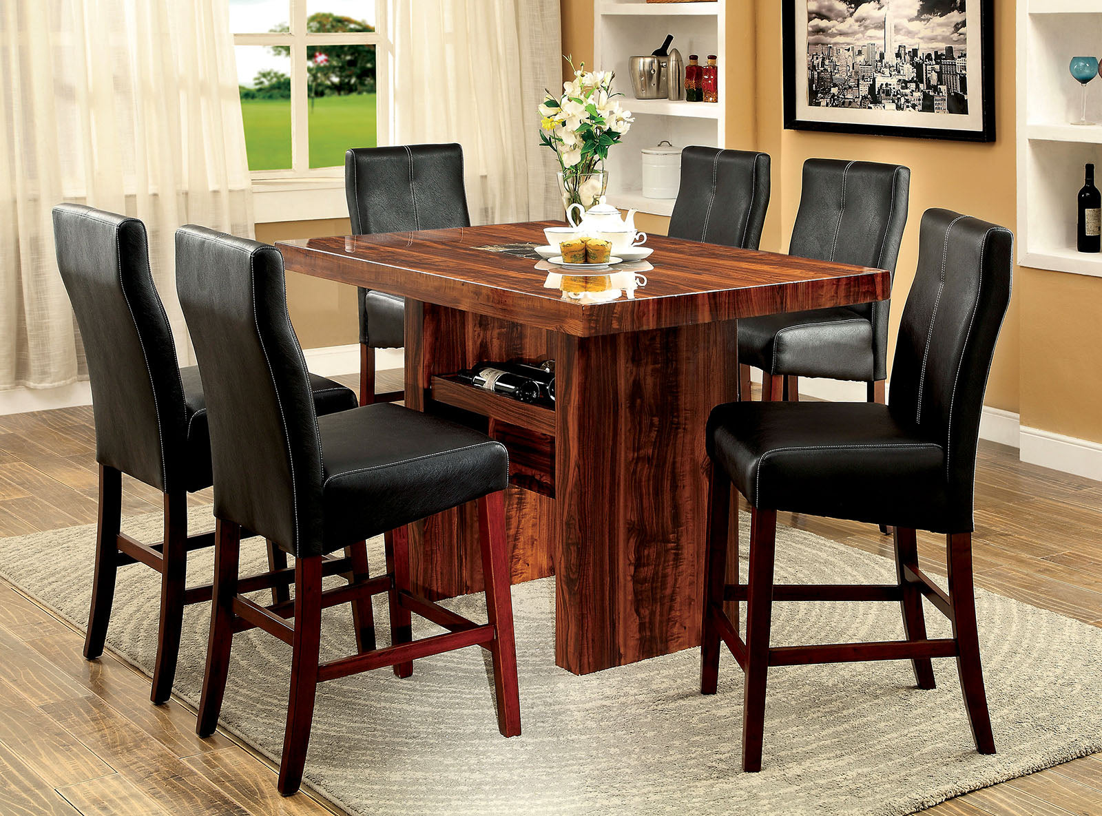 BONNEVILLE II Brown Cherry 7 Pc. Counter Ht. Dining Table Set FOA East