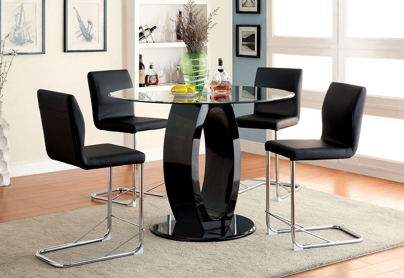 LODIA II Black 5 Pc. Round Dining Table Set FOA East