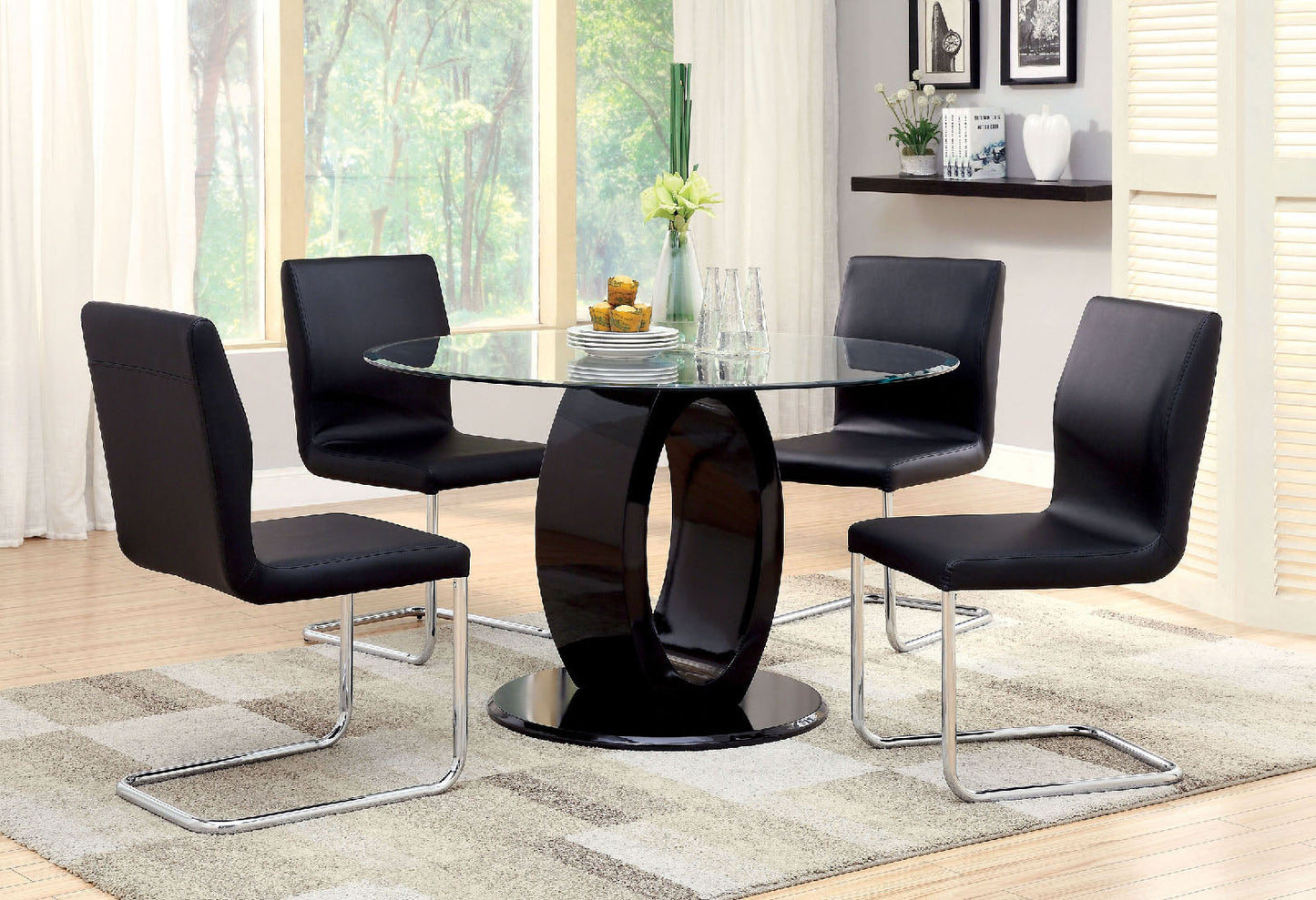 LODIA I Black 5 Pc. Round Dining Table Set FOA East