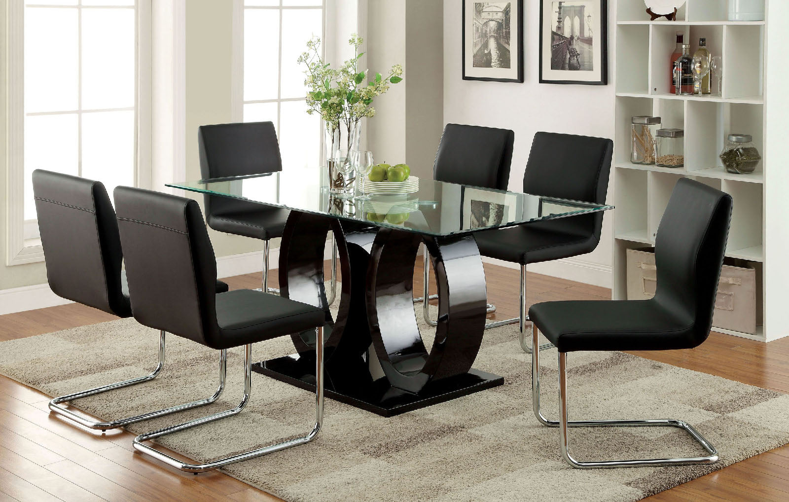 LODIA I Black 7 Pc. Dining Table Set FOA East