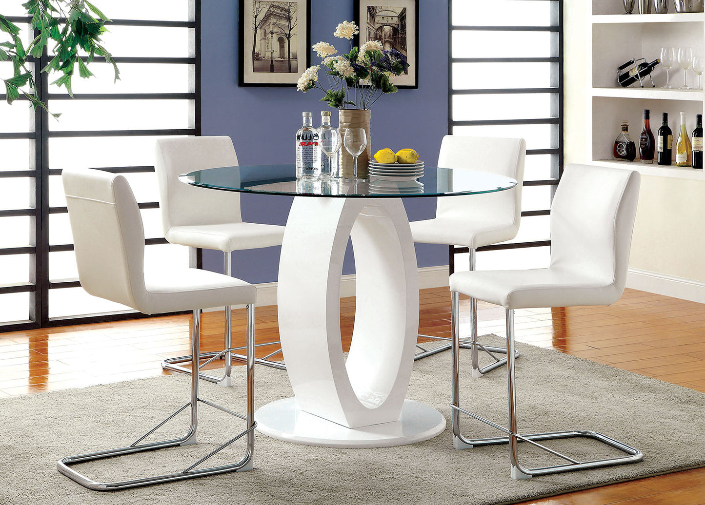 LODIA II White 5 Pc. Round Counter Ht. Dining Table Set FOA East