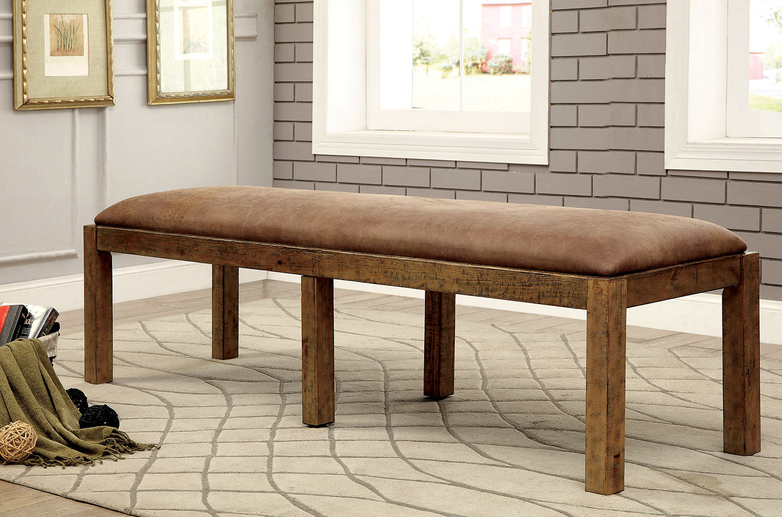 GIANNA Rustic Pine Fabric Bench FOA East