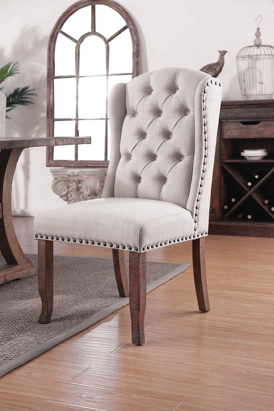 Gianna Rustic Pine/Ivory Wingback Chair (2/CTN) FOA East