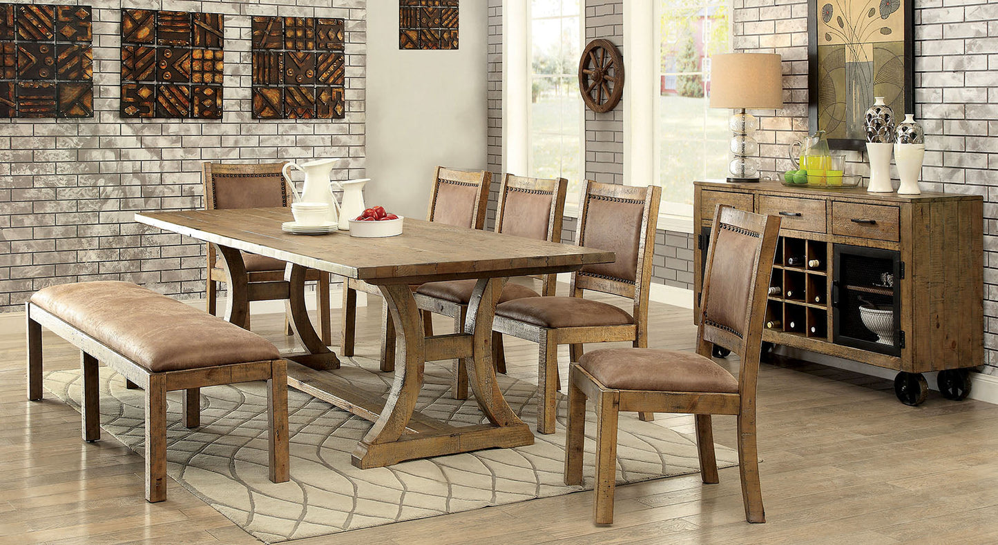 Gianna Rustic Oak 7 Pc. Dining Table Set (w/ 2 Wingback Chairs) FOA East