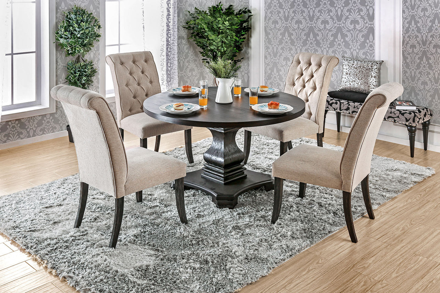 Nerissa Antique Black, Gray 4 Pc. Dining Table Set w/ Bench FOA East