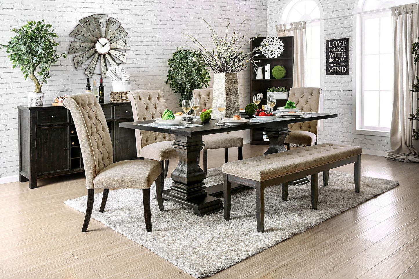 Nerissa Antique Black 7 Pc. Dining Table Set FOA East