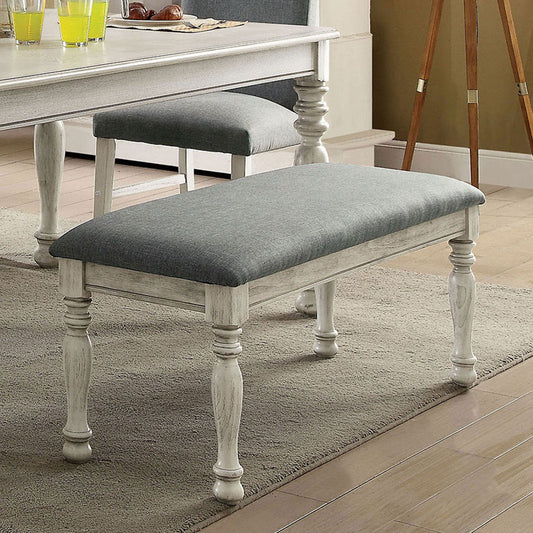 Kathryn Antique White/Gray Bench, White FOA East