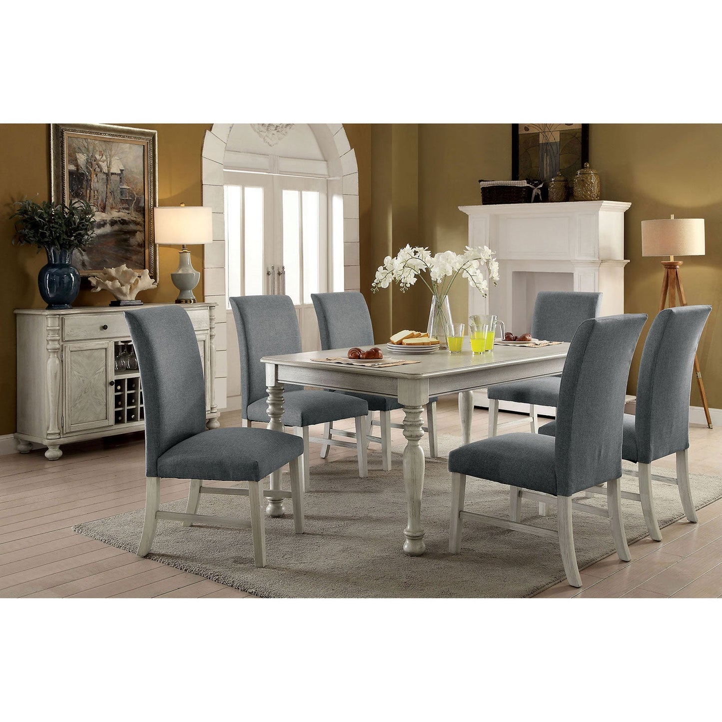 Kathryn Antique White 7 Pc. Dining Table Set FOA East