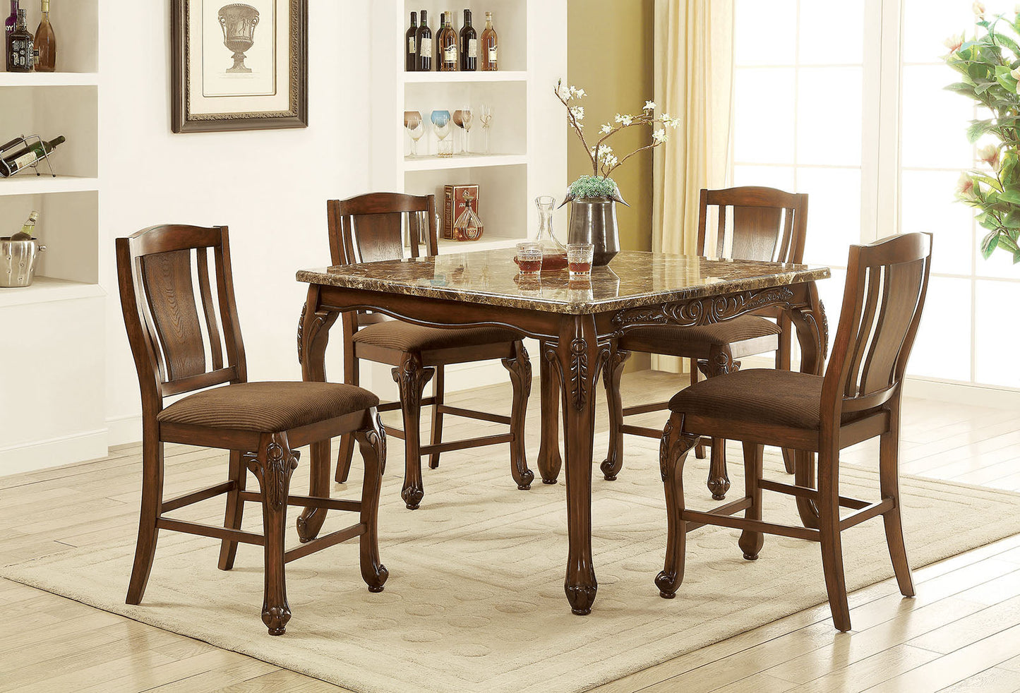 JOHANNESBURG Brown Cherry, Brown 5 Pc. Counter Ht. Table Set FOA East