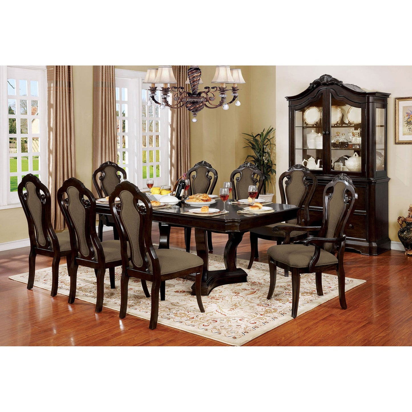 Rosalina Walnut 7 Pc. Dining Table Set (2AC+4SC) FOA East