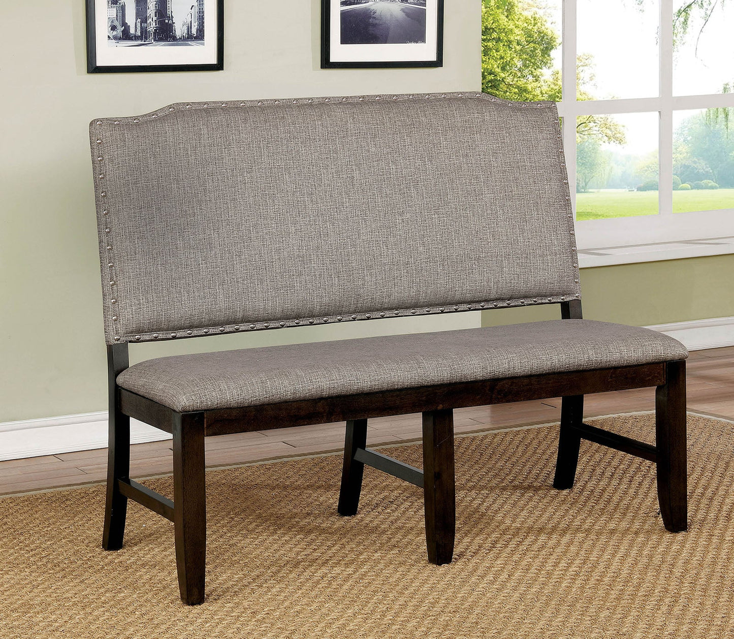 Teagan Dark Walnut/Gray Bench FOA East