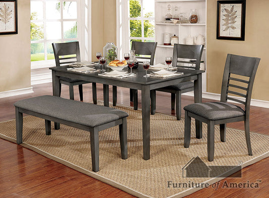 Hillsview Gray 6 Pc. Dining Table Set w/ Bench FOA East