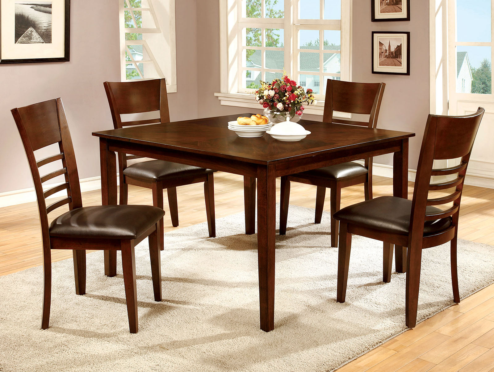 HILLSVIEW I Brown Cherry 5 Pc. Dining Table Set FOA East