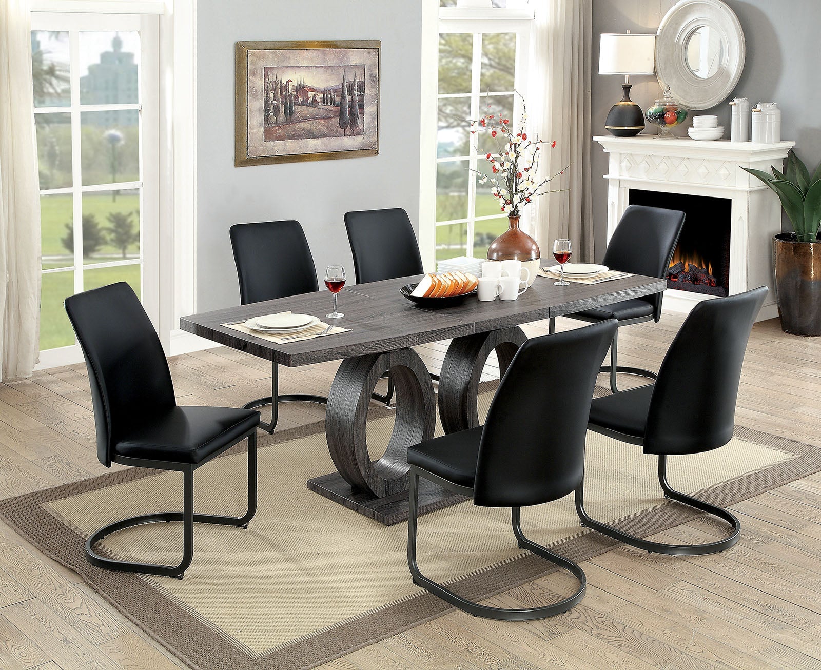 Saskia Gray 7 Pc. Dining Table Set FOA East