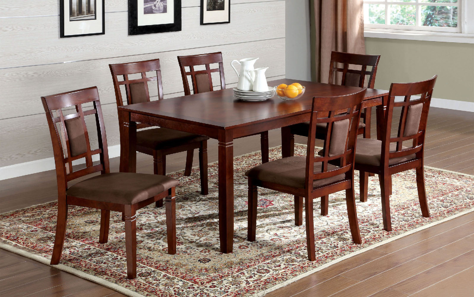 Montclair I Dark Cherry/Brown 7 Pc. Dining Table Set FOA East