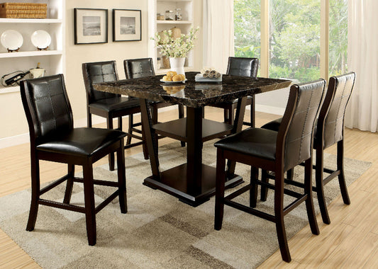 CLAYTON II Dark Cherry/Black 7 Pc. Counter Ht. Dining Table Set FOA East