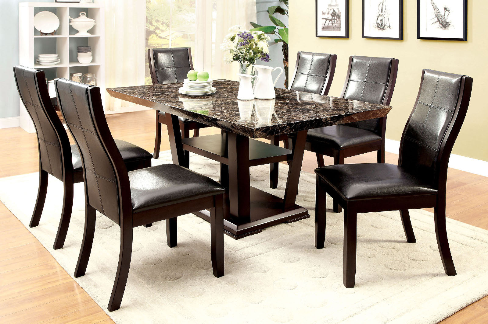 CLAYTON I Dark Cherry/Black 7 Pc. Dining Table Set FOA East