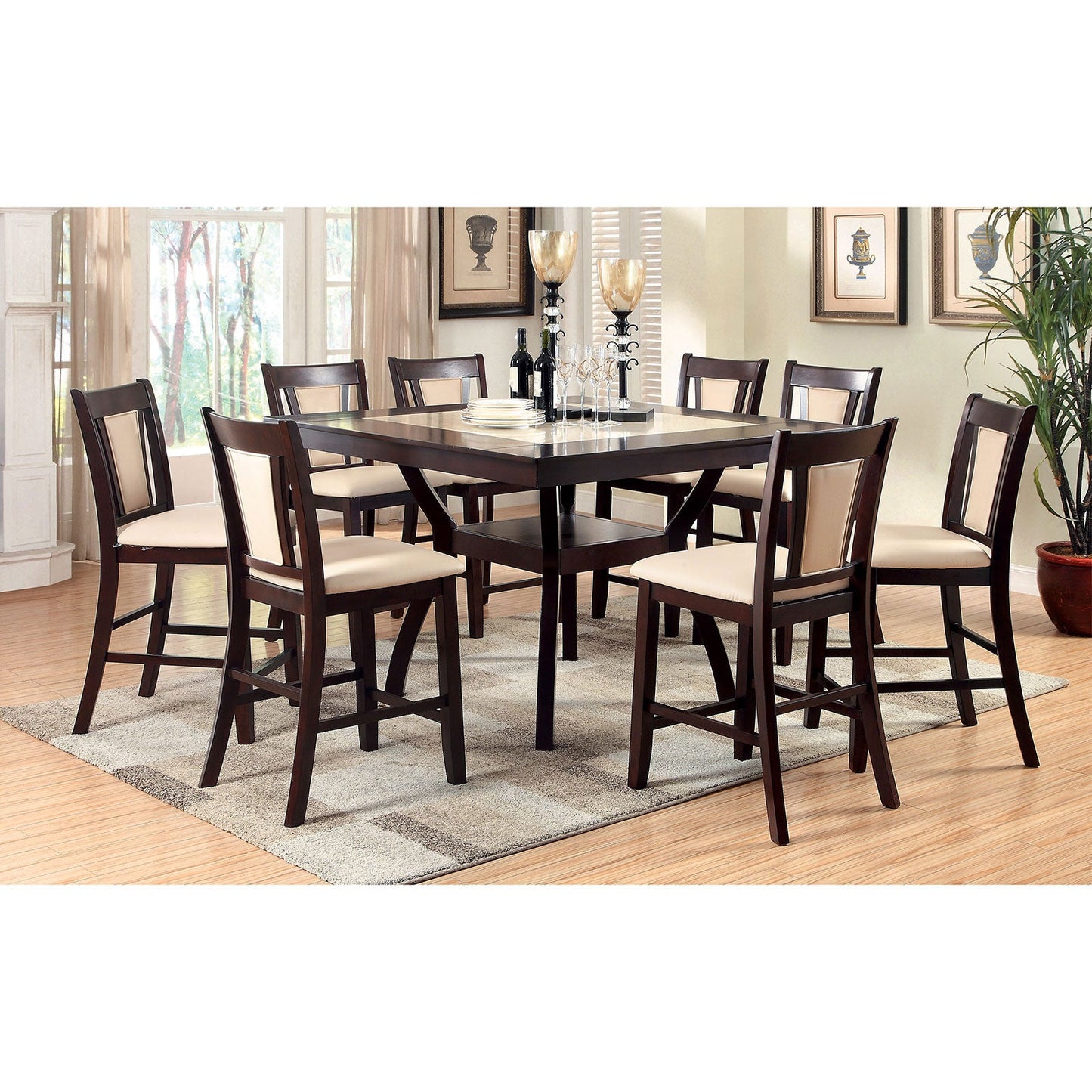 BRENT II Dark Cherry 7 Pc. Counter Ht. Dining Table Set FOA East