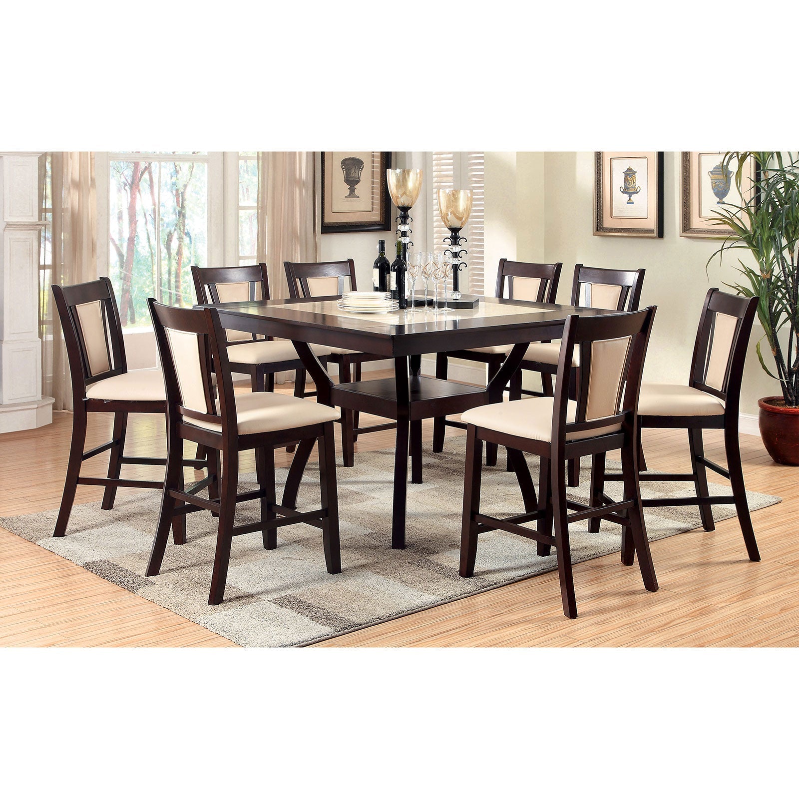 BRENT II Dark Cherry 7 Pc. Counter Ht. Dining Table Set FOA East