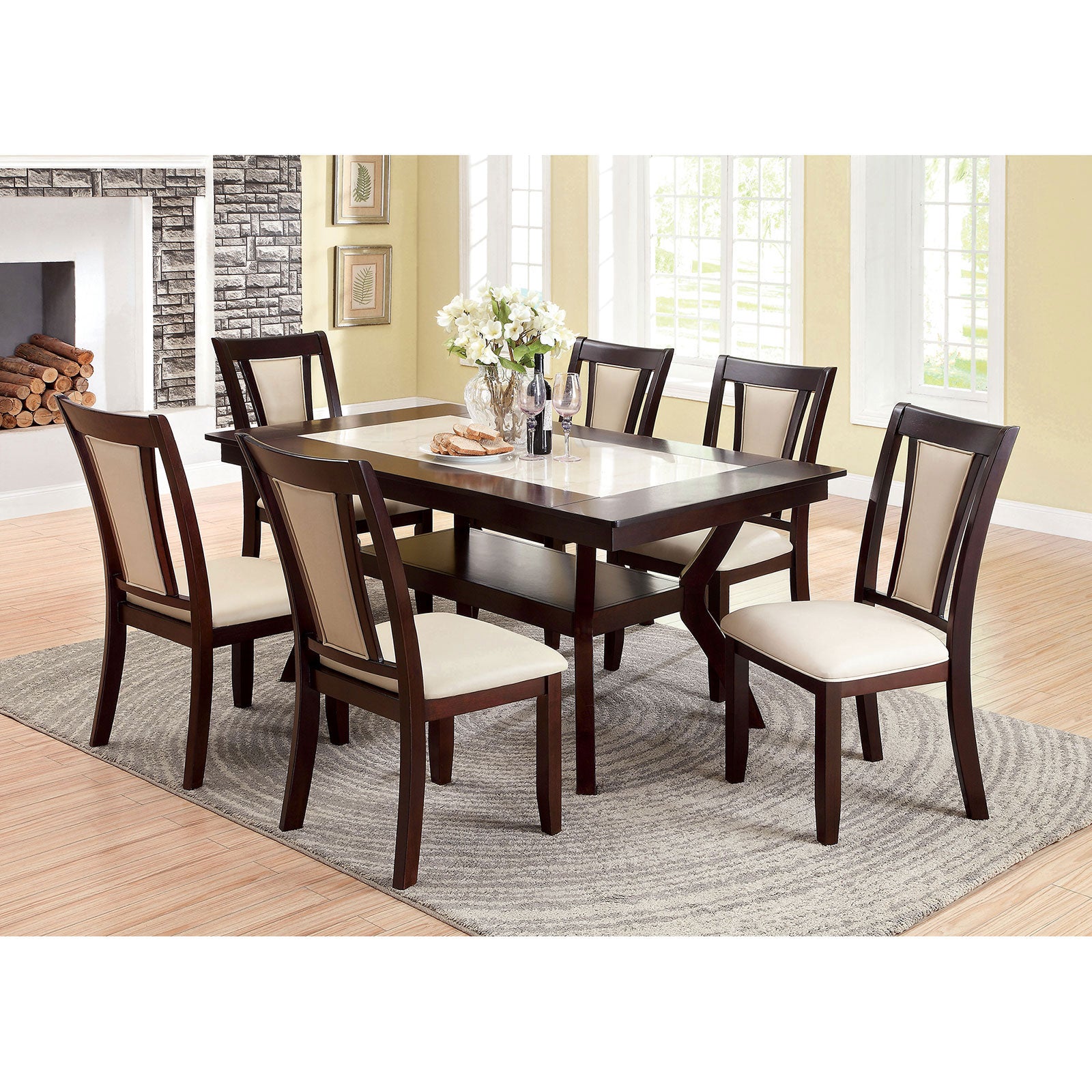 BRENT Dark Cherry 7 Pc. Dining Table Set FOA East