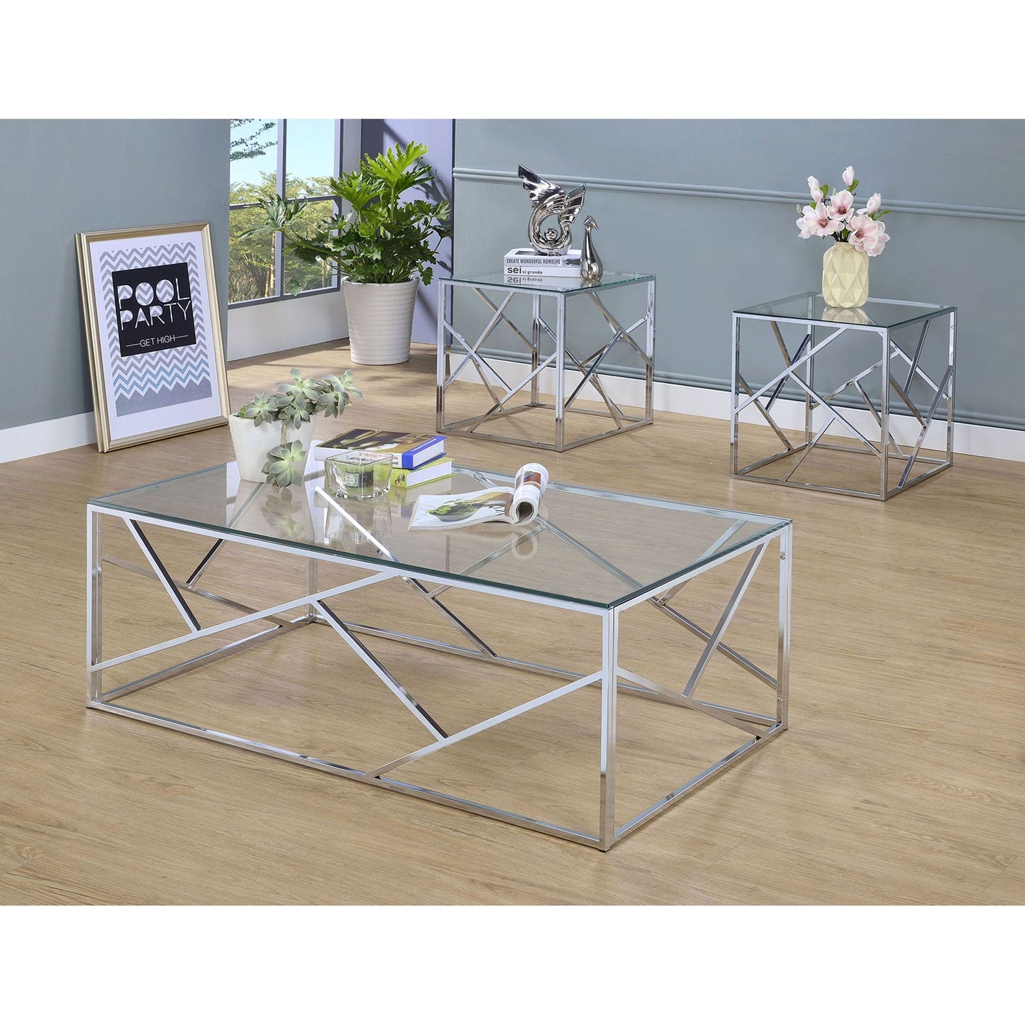 Pamplona Chrome 3 Pc. Table Set, Chrome FOA East