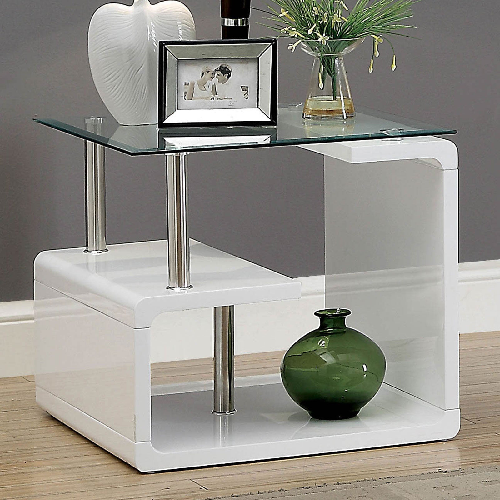 Torkel White/Chrome End Table FOA East