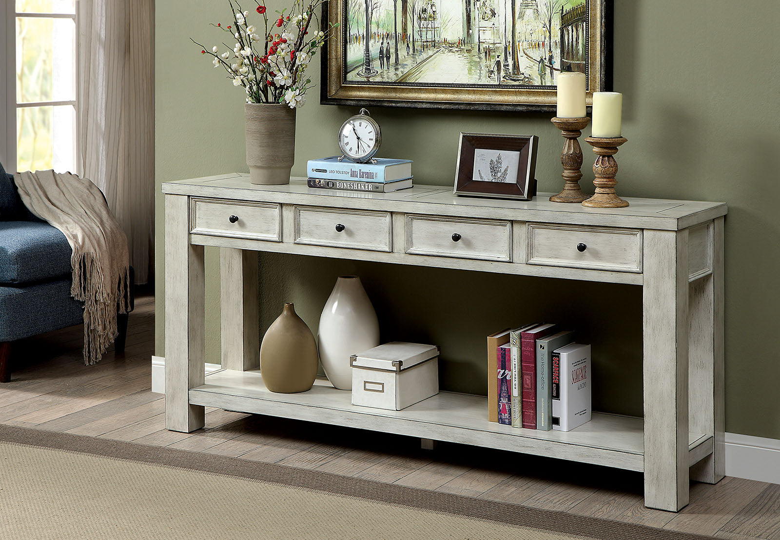 Meadow Antique White Sofa Table FOA East