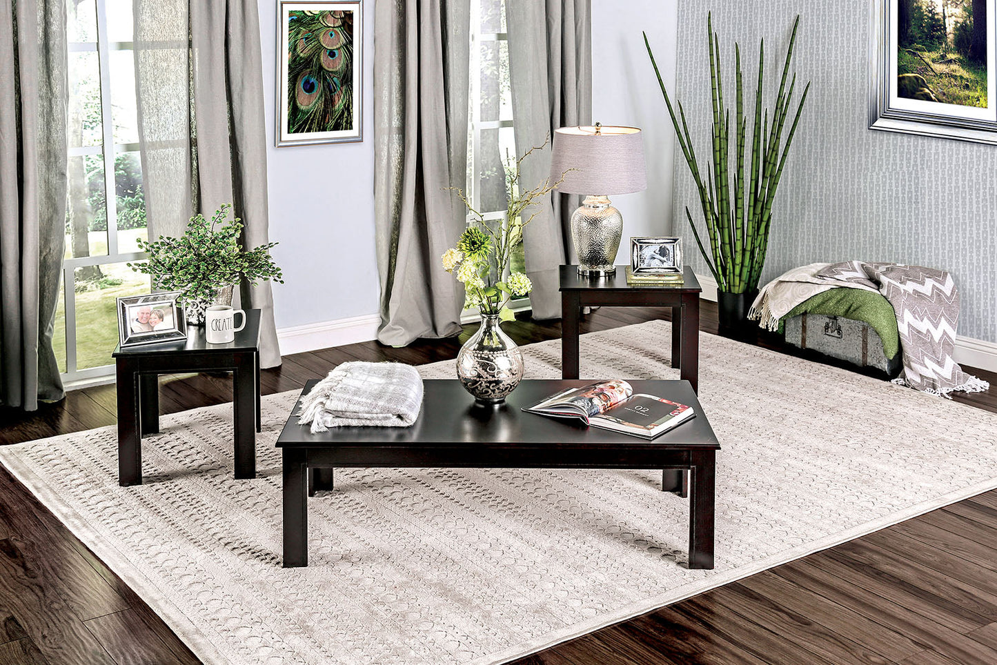 Bay Square Black 3 Pc. Coffee Table Set FOA East